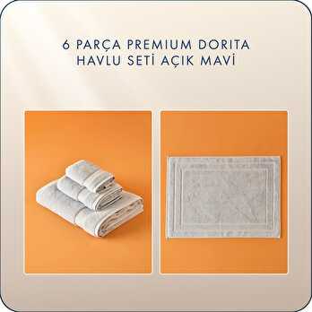 Premium Dorita 6 Parça Havlu Seti Açık Mavi
