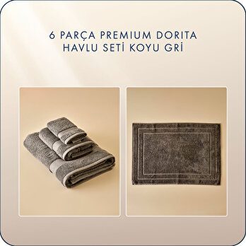 Premium Dorita 6 Parça Havlu Seti Koyu Gri